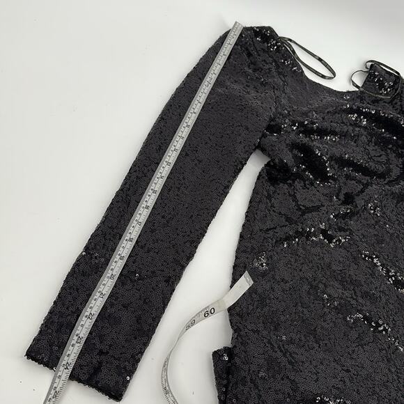 Chi Chi London Women’s Black Sequin Long Sleeve Mini Dress Stretch Size 4 New - Picture 12 of 13